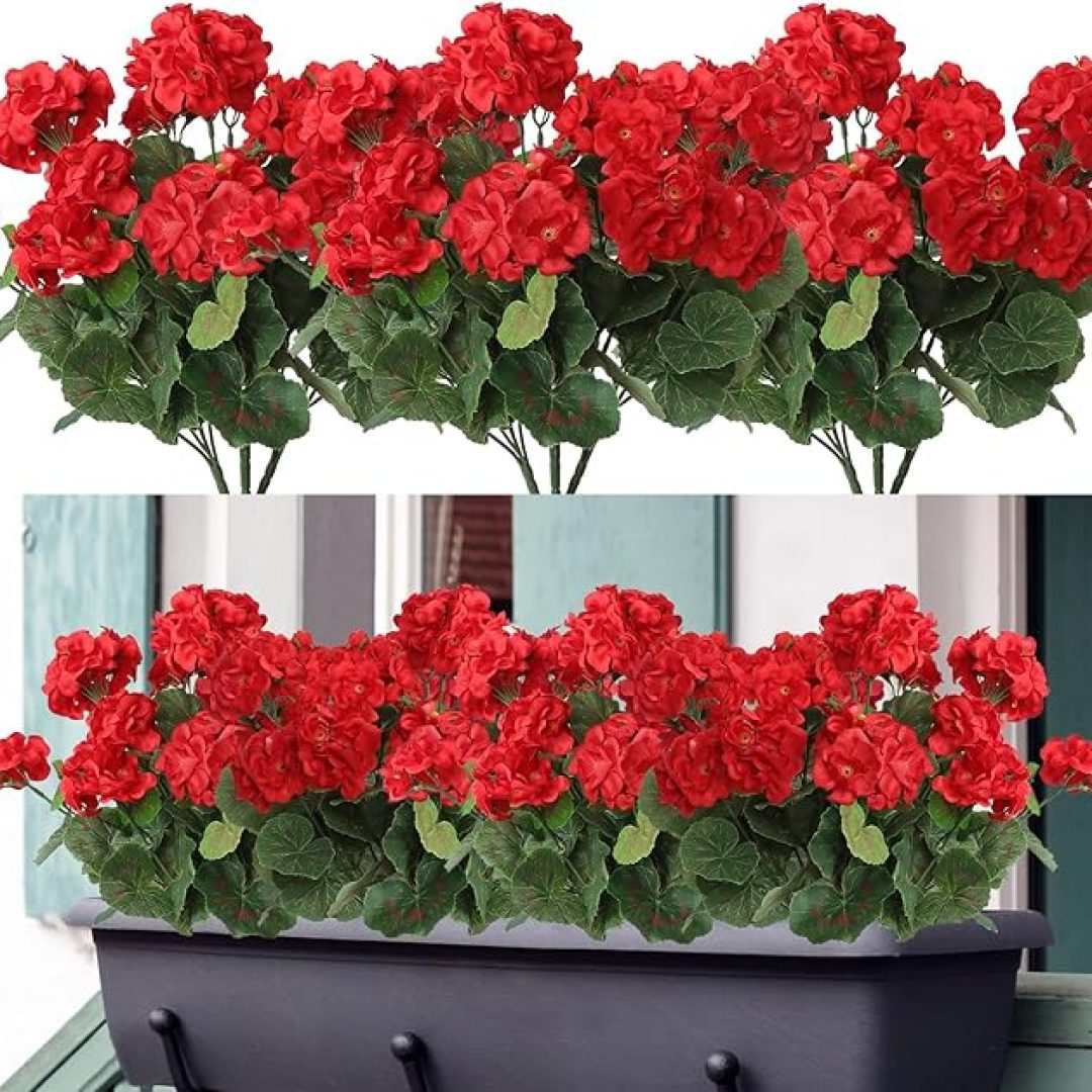 3 Pack Artificial Flowers for Outdoors Red Geranium Silk Flowers