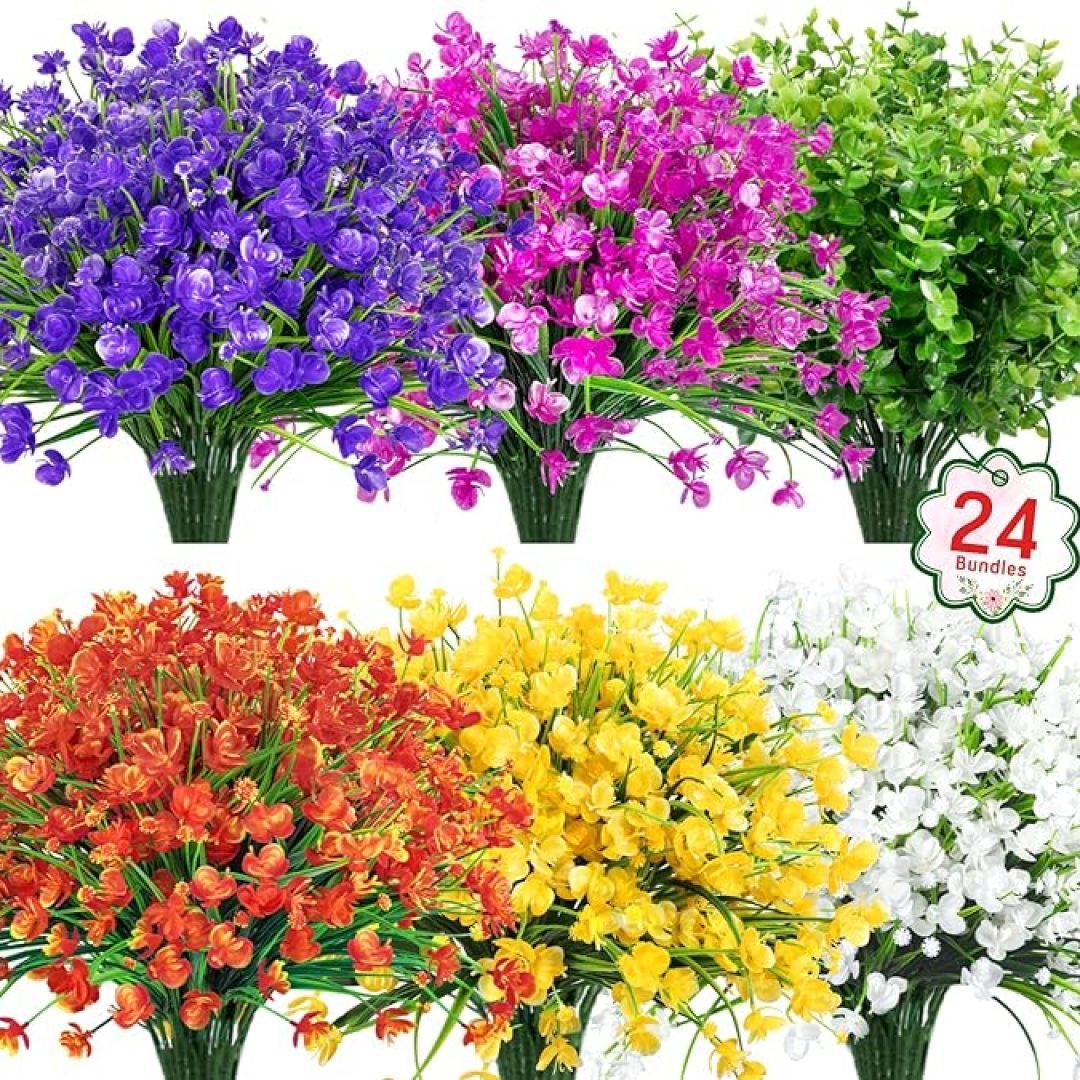 24 Bundles Artificial Flowers for Outdoors Decoration