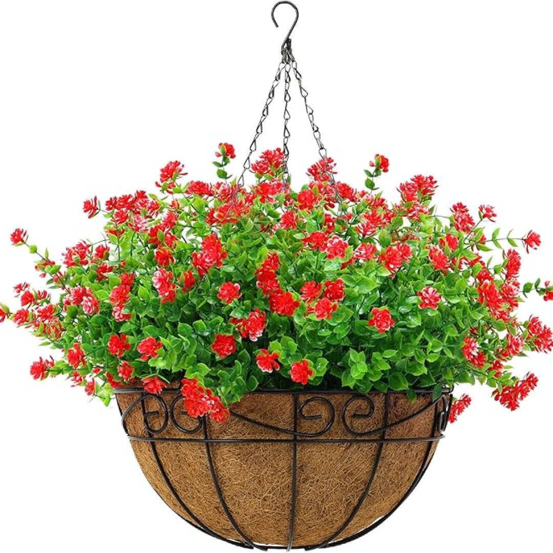 12pcs Artificial Flowers UV Resistant with Coconut Lining Basket