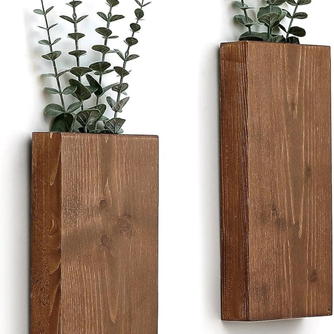 Set of 2, Wood Wall Pocket for Greenery and Dried Flowers