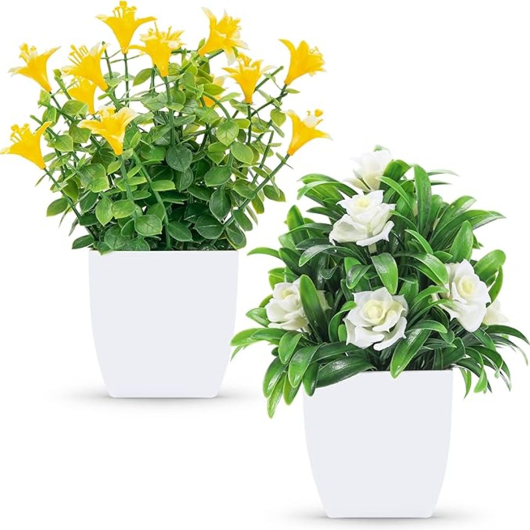 2 Packs Fake Plants Mini Artificial Faux Plants