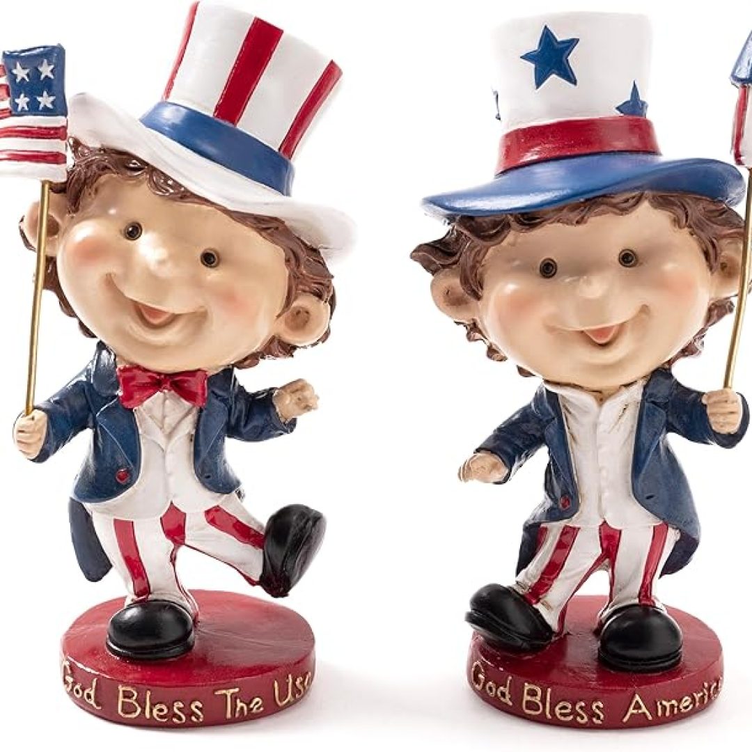 2Pcs God Bless America Figurine Statue Tiered Tray Decor