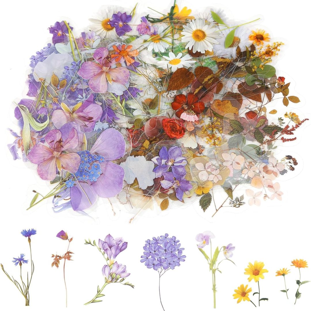 120-Piece Transparent Flower Stickers – Vintage Floral PET Stickers for Scrapbooking & Journaling
