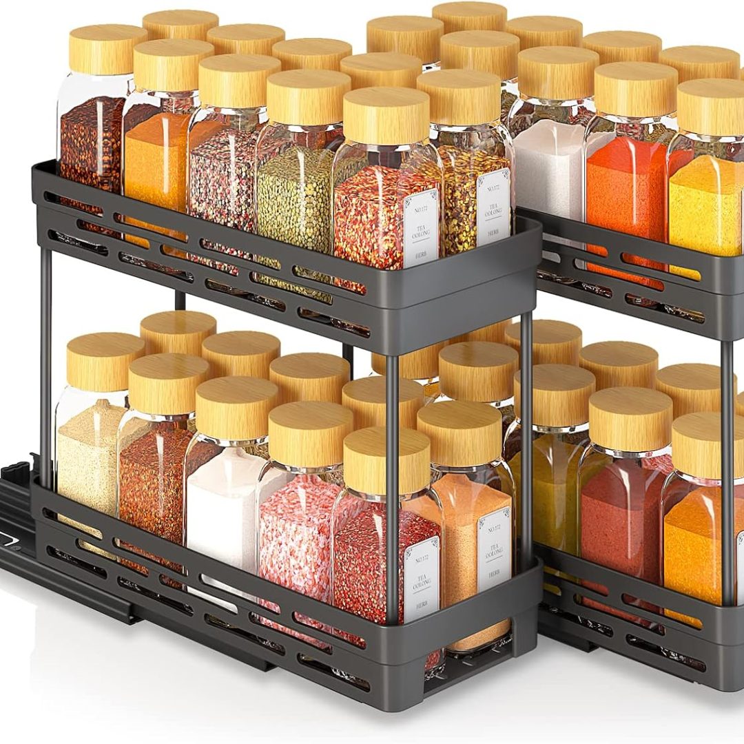 2 Packs Pull Out Spice Rack Organizer for Cabinet, Slide Out Spice Racks Organizer