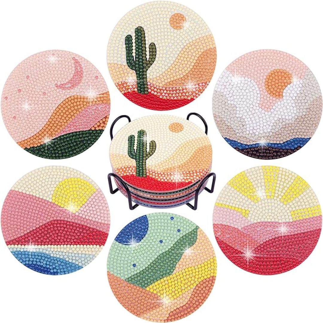 6 Pcs Diamond Painting Coasters with Holder