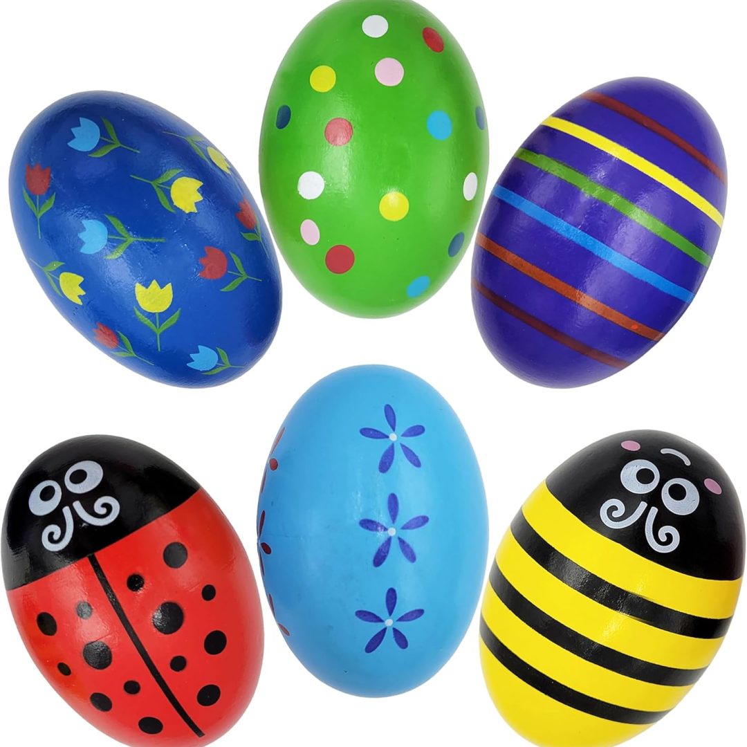 12-Pack 2.7″ Wooden Easter Egg Shakers – Painted Rattle Maracas for Crafts & Decor