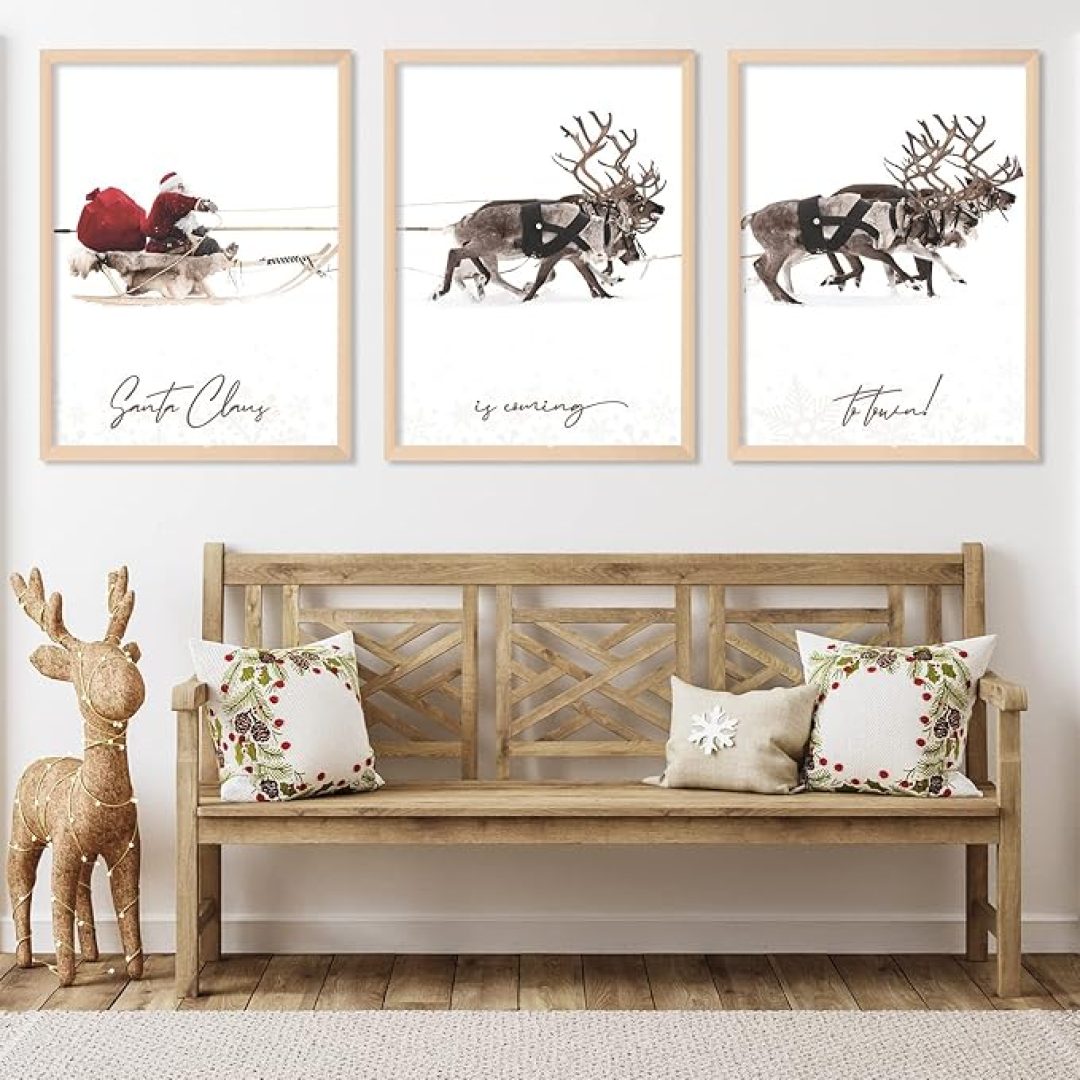 Santa Claus Reindeer with Sleigh Art Poster