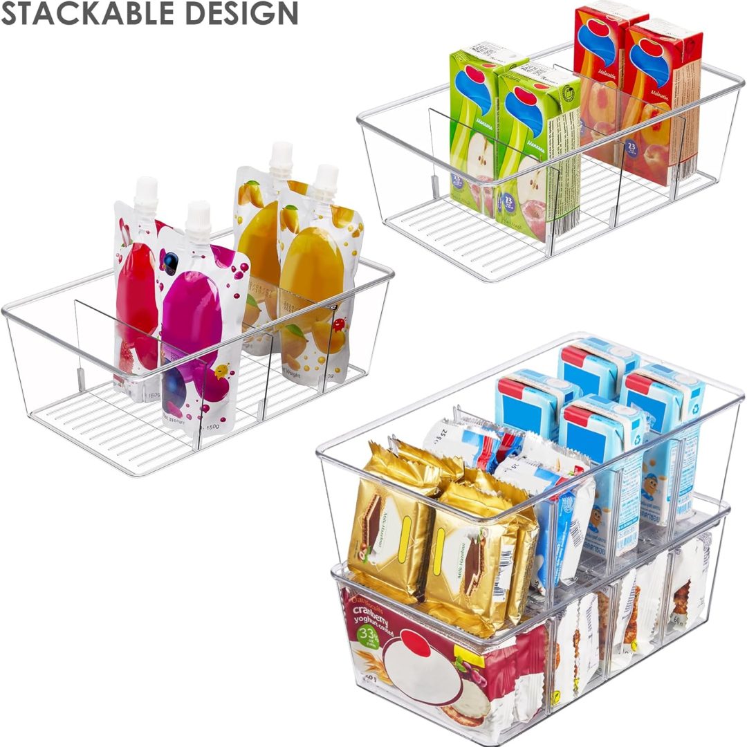 8 Pack Food Storage Organizer Bins, Clear Plastic Bins for Pantry, Kitchen, Fridge, Cabinet Organization and Storage