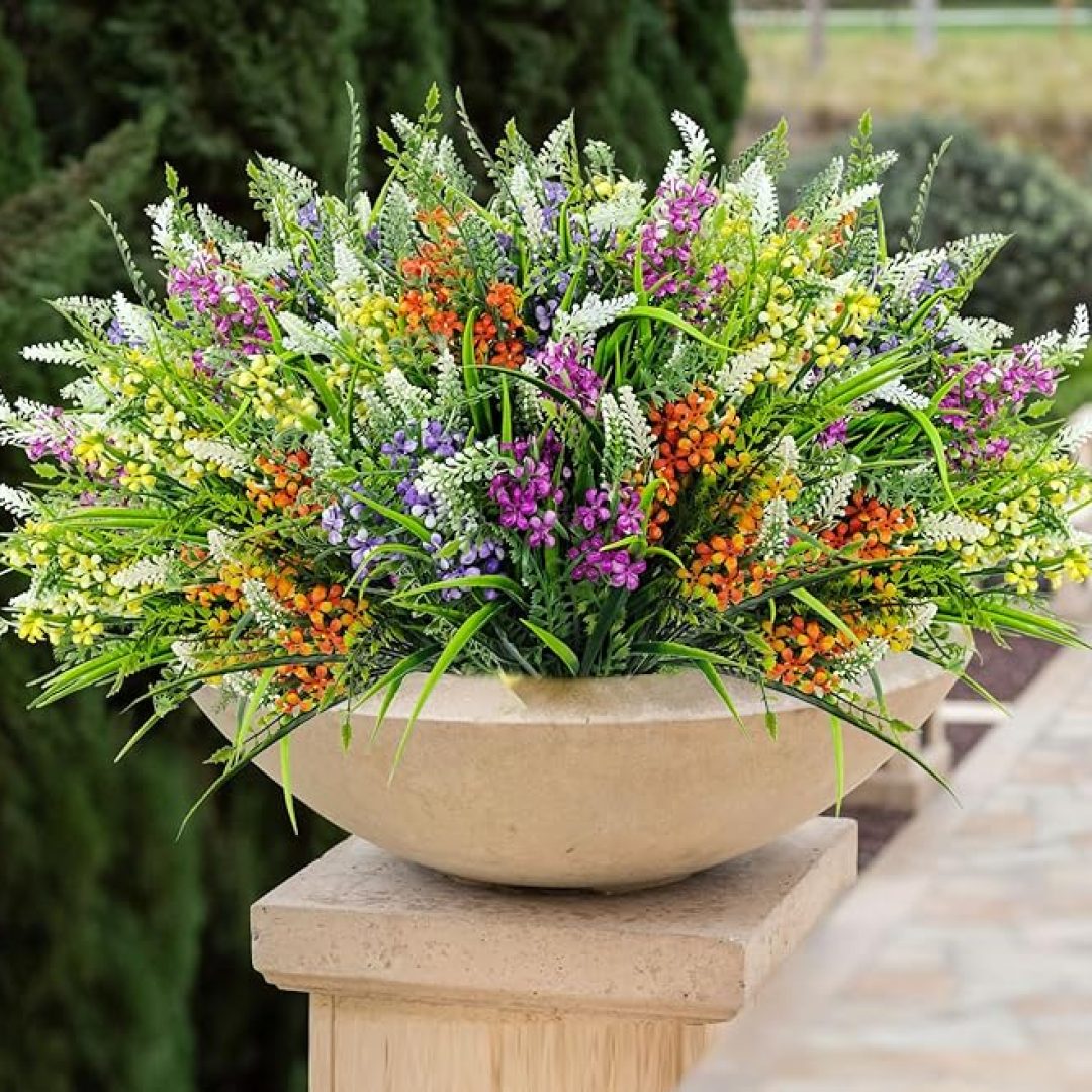 8 Bundles Artificial Outdoor Flowers Fake Plastic Plants