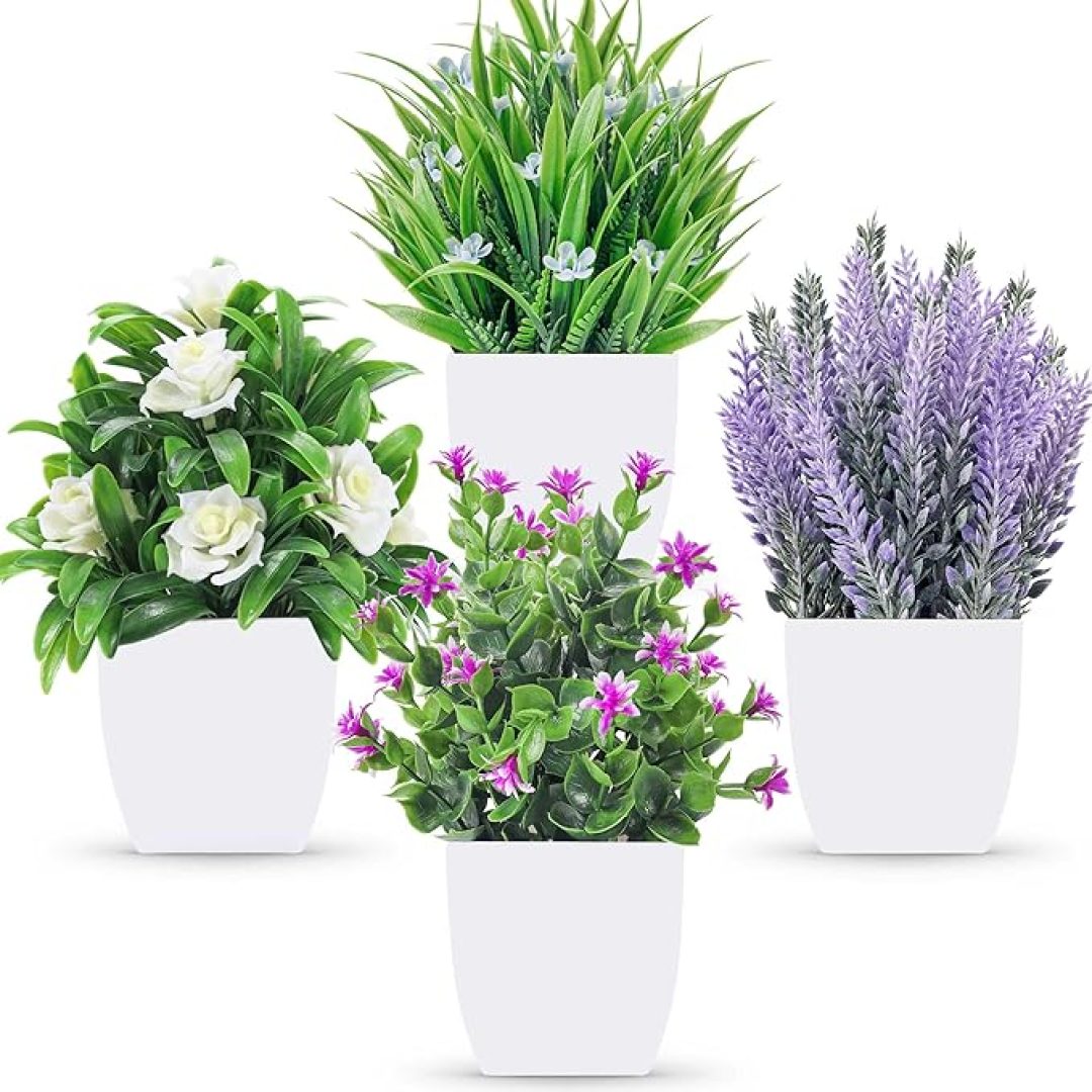 4 Packs Fake Plants Small Artificial Potted Faux Plants