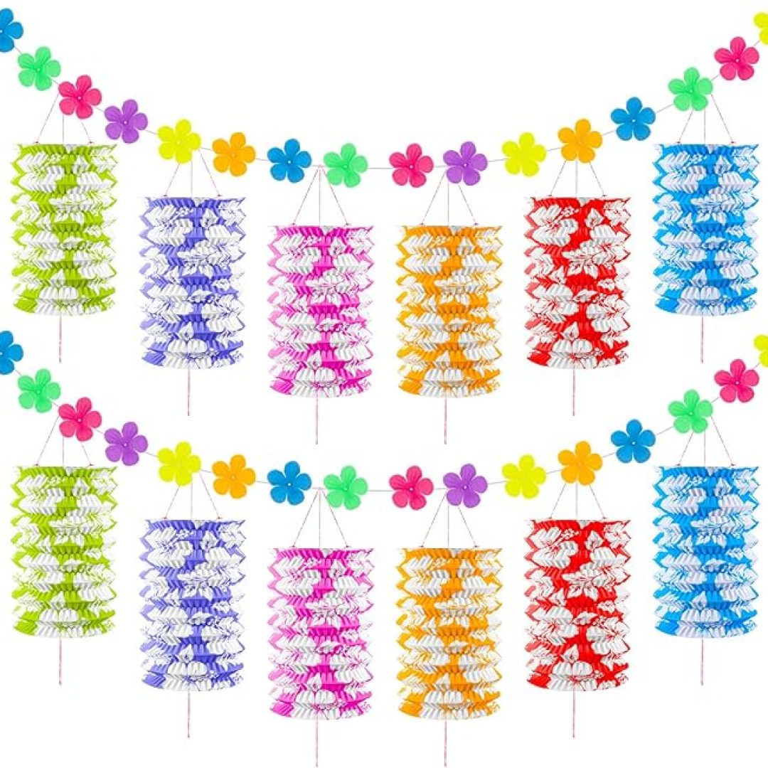 2 Pcs Hawaiian Summer Tiki Lounge Flowers and Lantern
