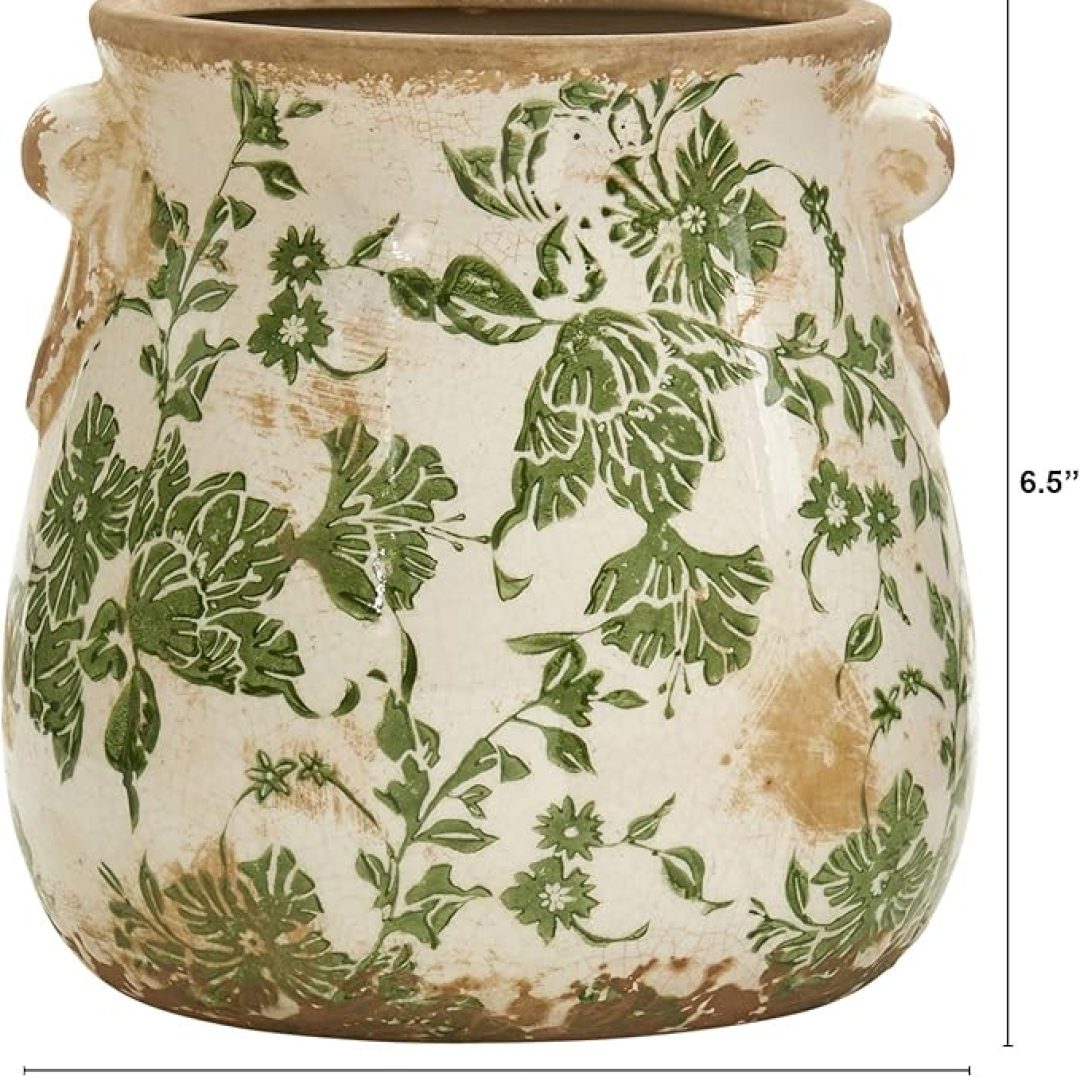 6.5 inch  Tuscan Ceramic Green Scroll Planter