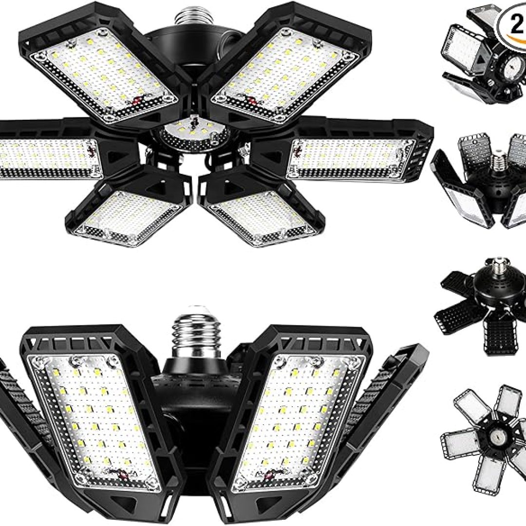 LED Garage Lights Bulb 2 Pack -180W, 18000LM 6500K Led Shop Light with 6+1 Deformable Panels