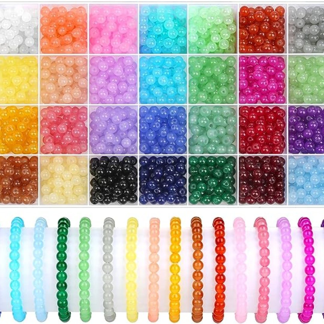 1400 Pieces 6mm Round Glass Beads for Jewelry Making