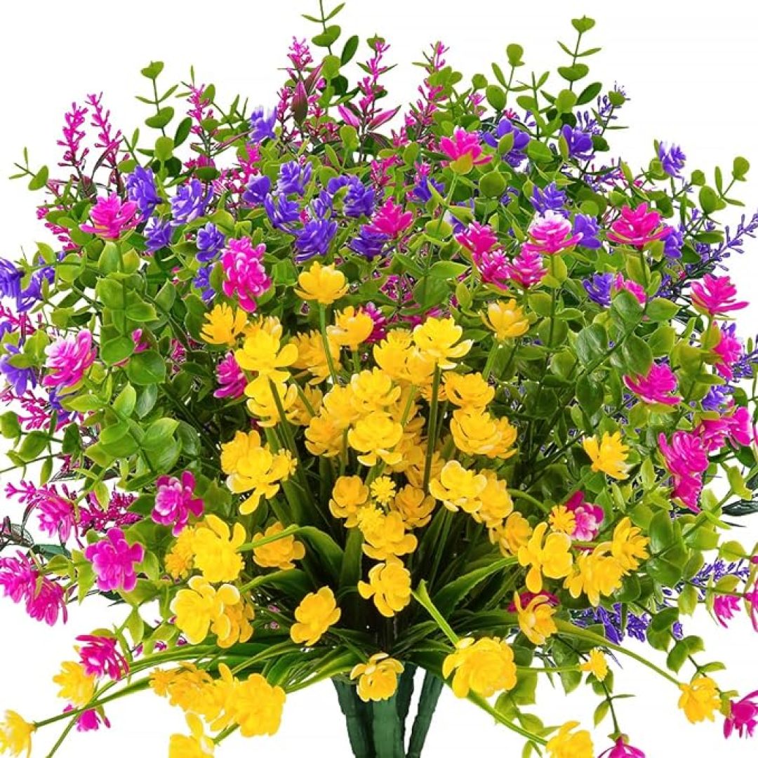 12 Bundles Outdoor Artificial Fake Flowers UV Resistant