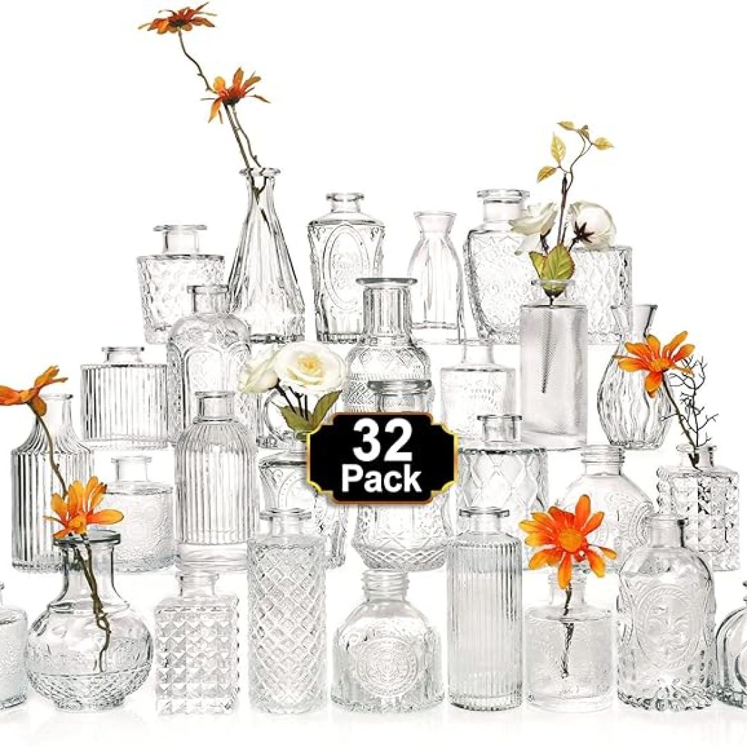 Set of 32 Pcs，Small Glass Vases for Flowers