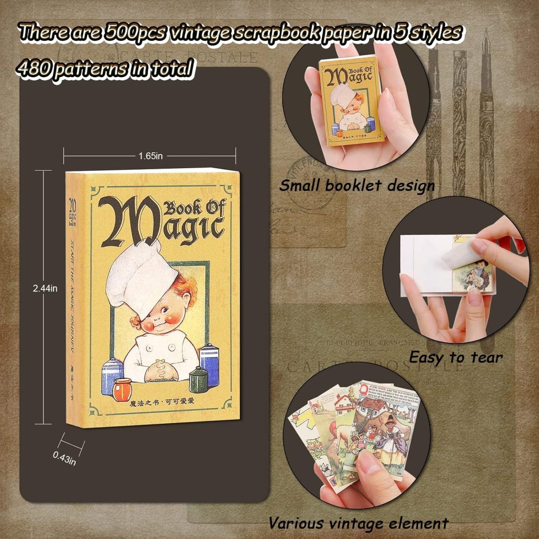 500-Piece Mini Vintage Scrapbook Paper – Journaling & Decorative Craft Supplies