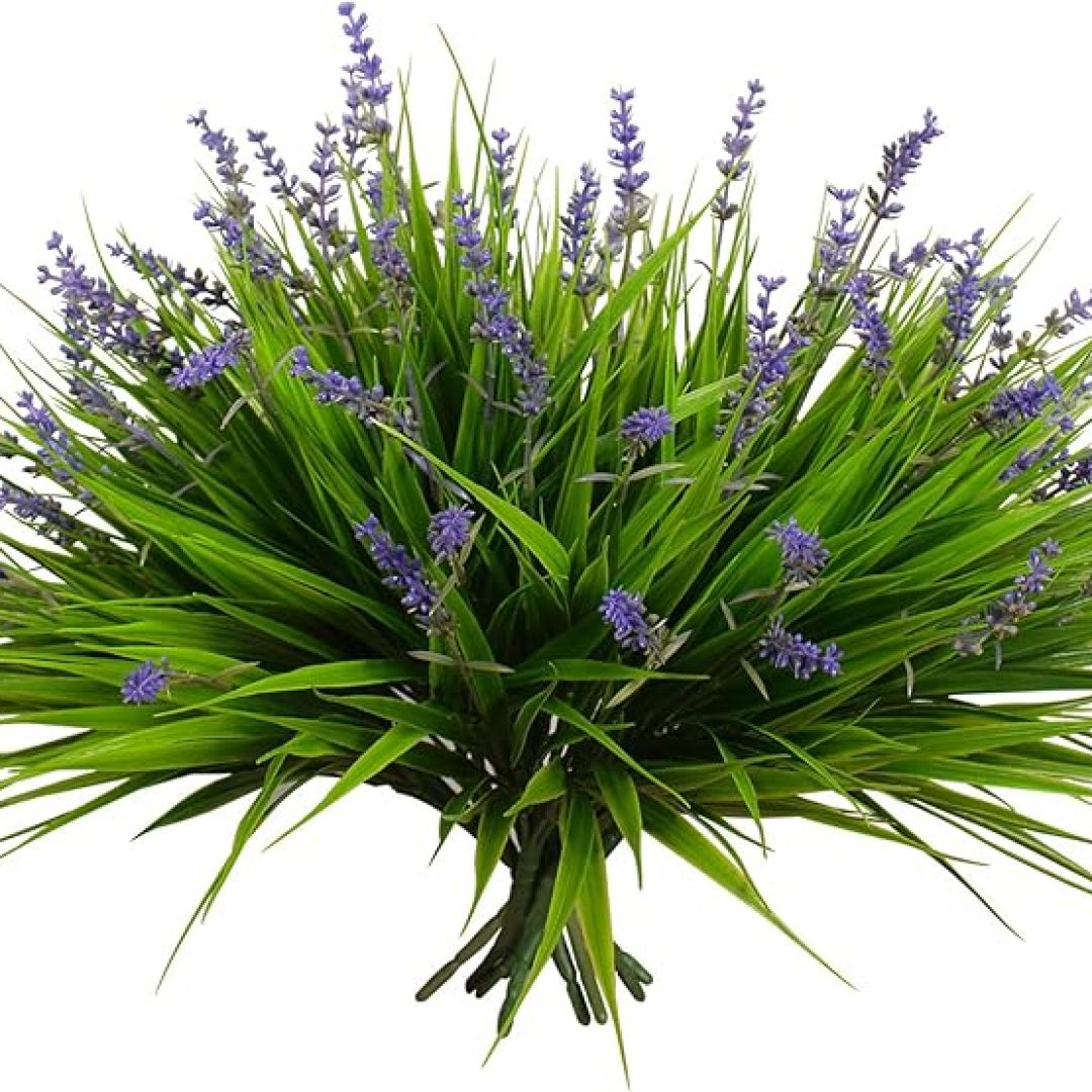 12 Bundles Artificial Plants Outdoor Fake Monkey Grass with Flowers