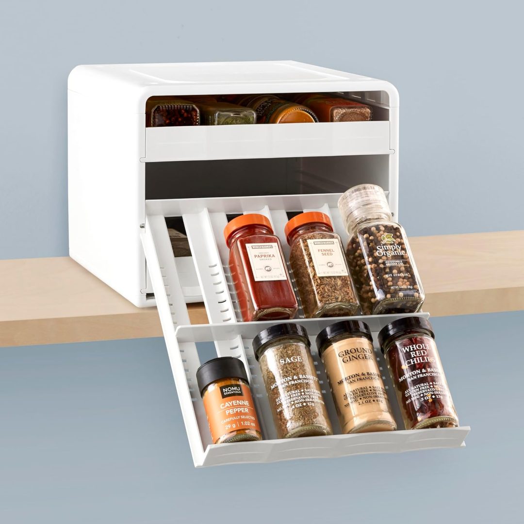 Adjustable Spice Rack Organizer, Pull-Down 24-Bottle Seasonings and Spices Holder for Kitchen Cabinet and Pantry Organization