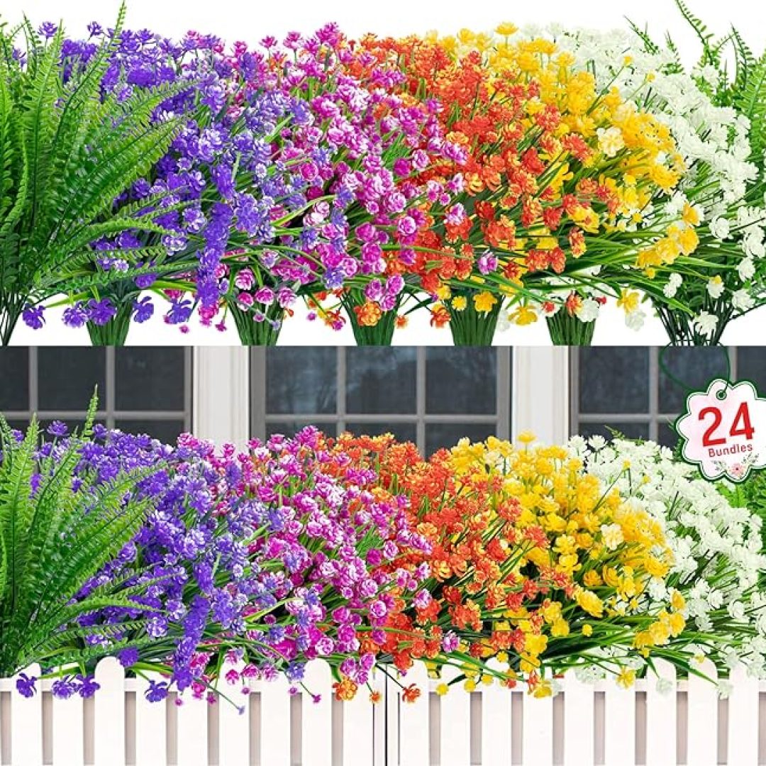 24 Bundles Artificial Flowers for Outdoor Decoration