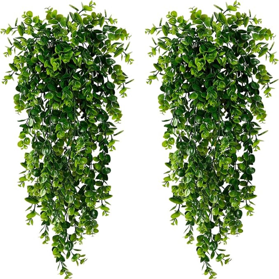 4 Pack Artificial Eucalyptus Plants UV Resistant Plastic Hanging Decor