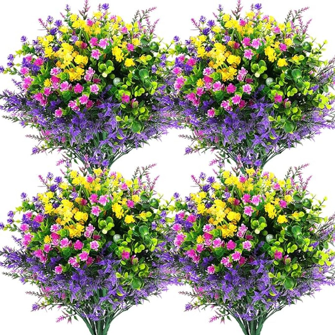 12 Pcs Artificial Flowers Outdoor, Faux Artificial Plants