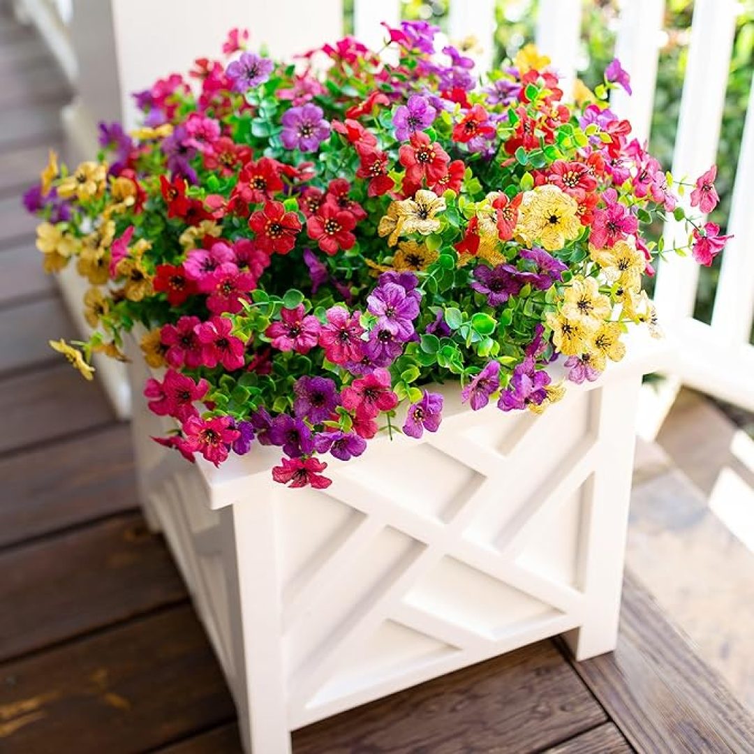 Fake Plants Flowers for Outdoor Outside Spring Summer Decoration