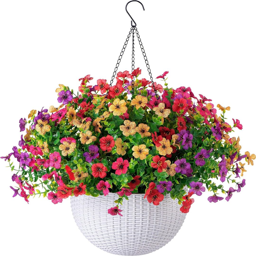 Artificial Faux Hanging Plants Flowers Basket