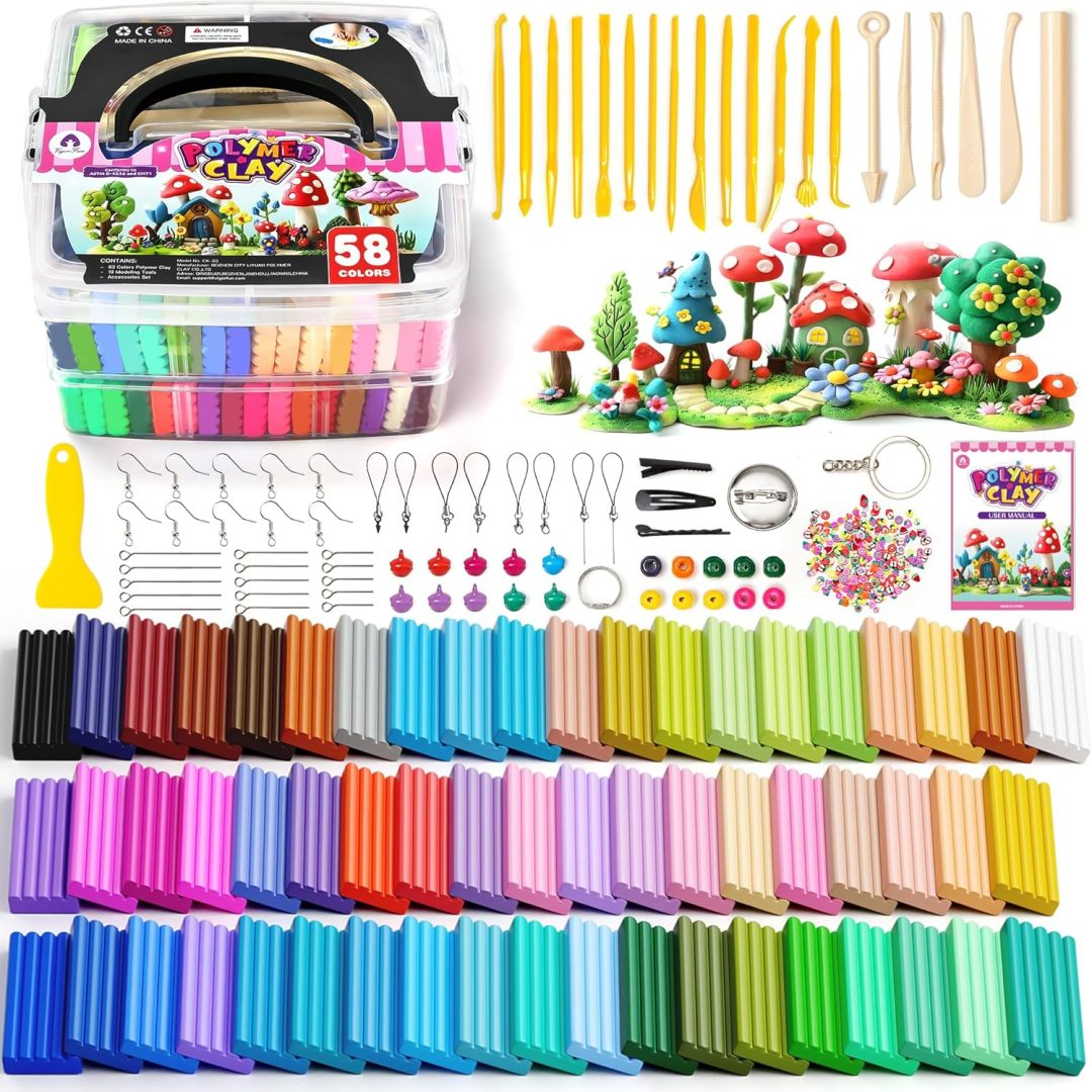 139PCS Polymer Clay Kit – 58 Colors Non-Toxic Oven-Bake Clay with Sculpting Tools for Kids & Beginners