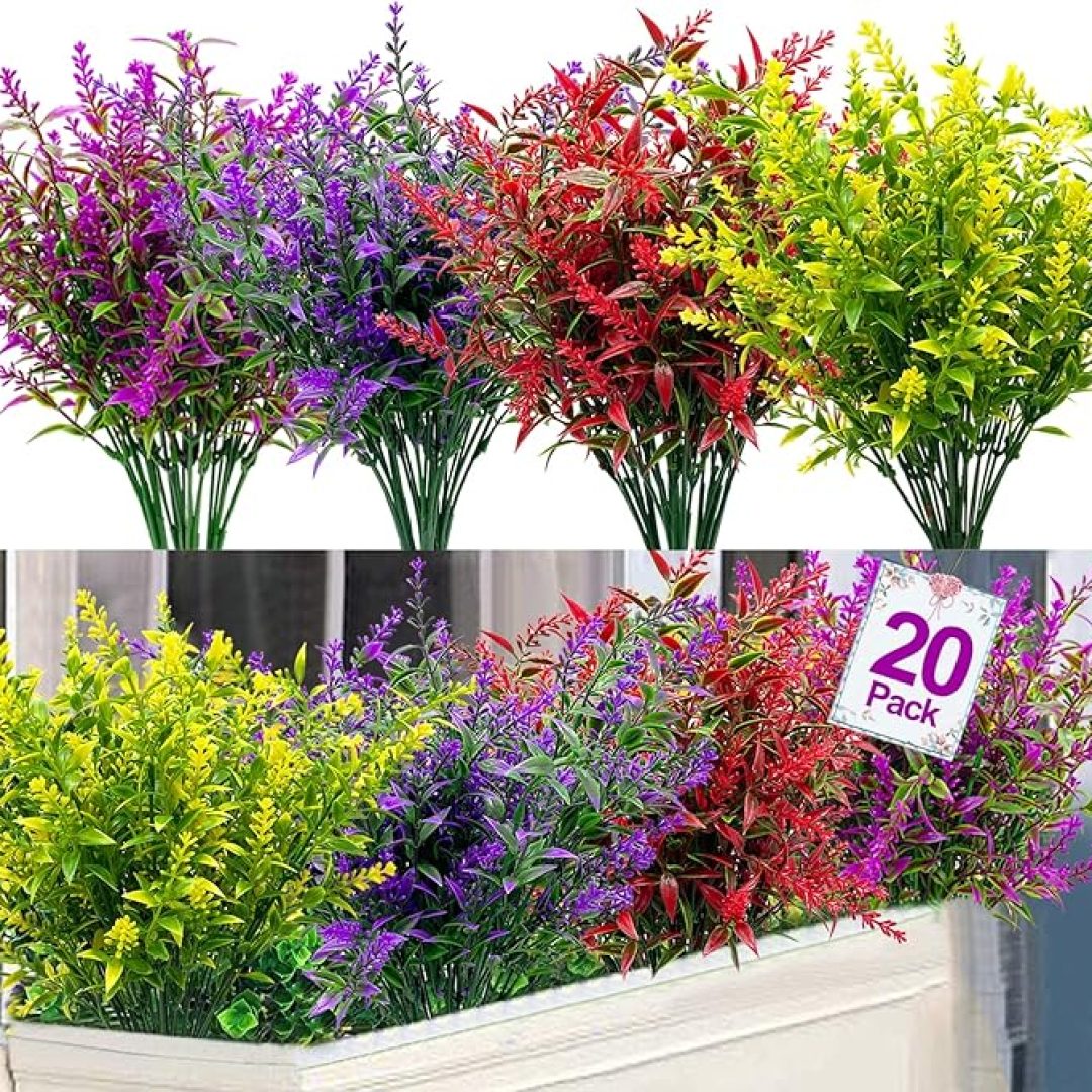20 Bundles Fake Flowers Artificial Lavender UV Resistant Fake Plants