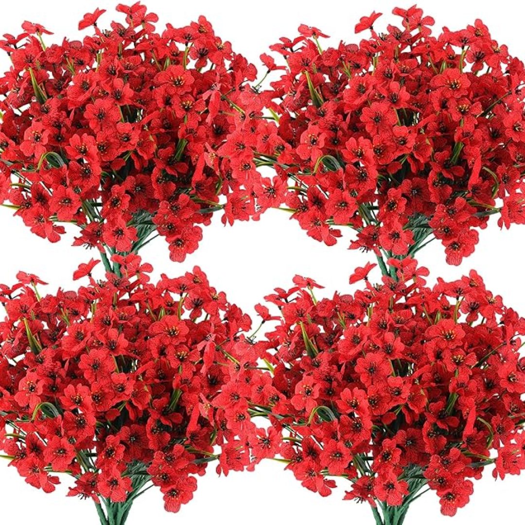 14 Bundles Artificial Flowers Outdoor Red Fake Flowers UV Resistant