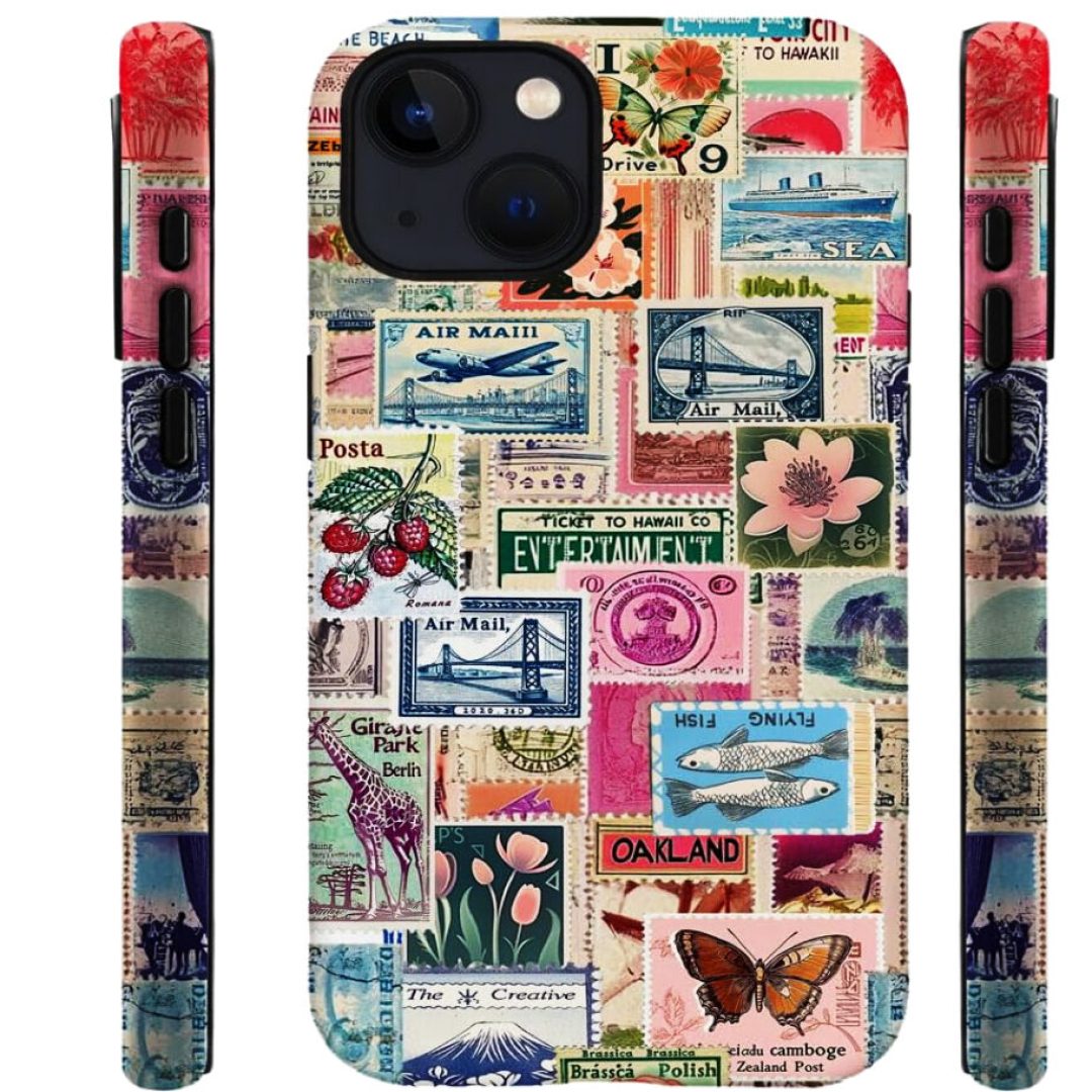 iPhone 13 Retro Stamp Collage Shockproof Case