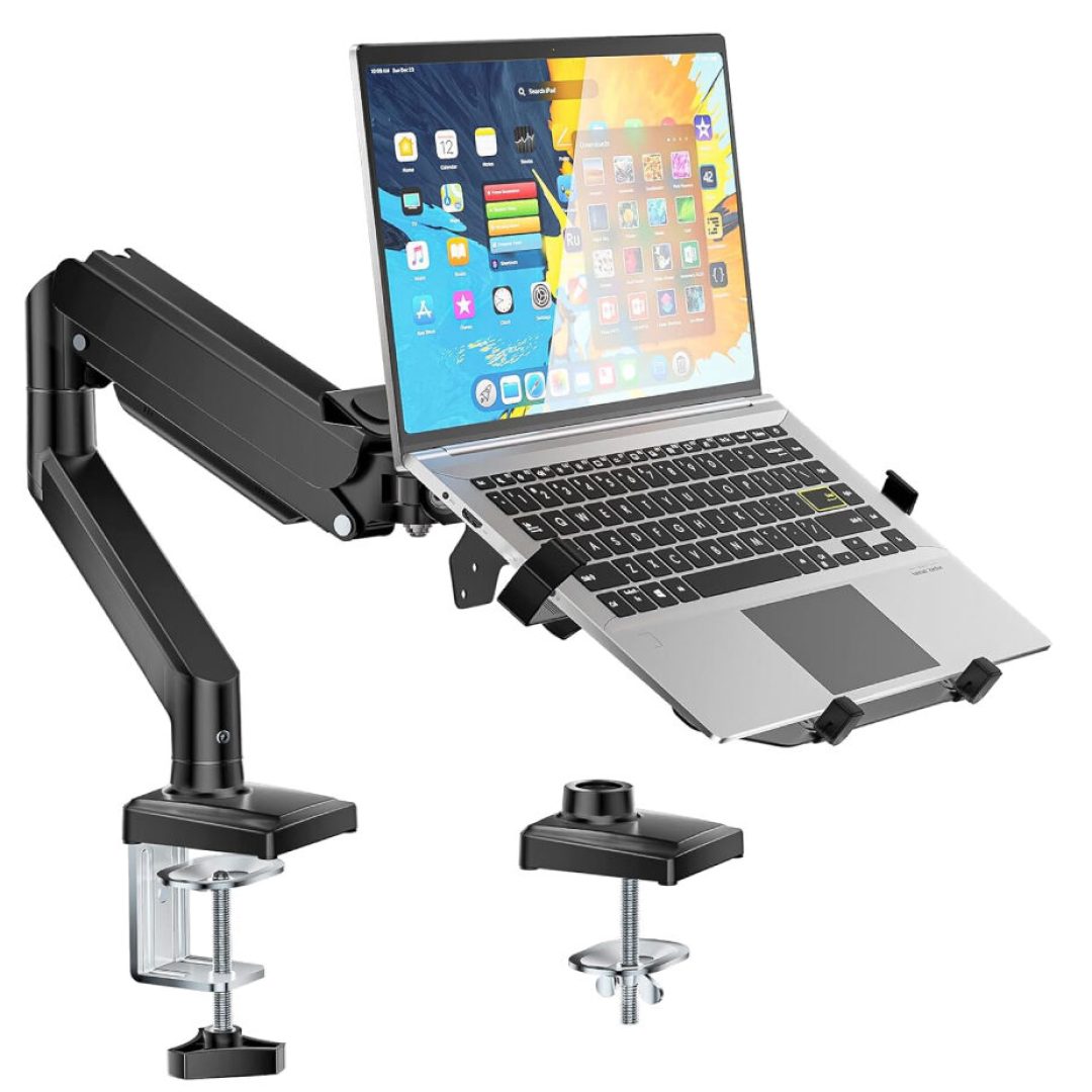 2-in-1 Adjustable Laptop and Monitor Desk Mount Stand Black