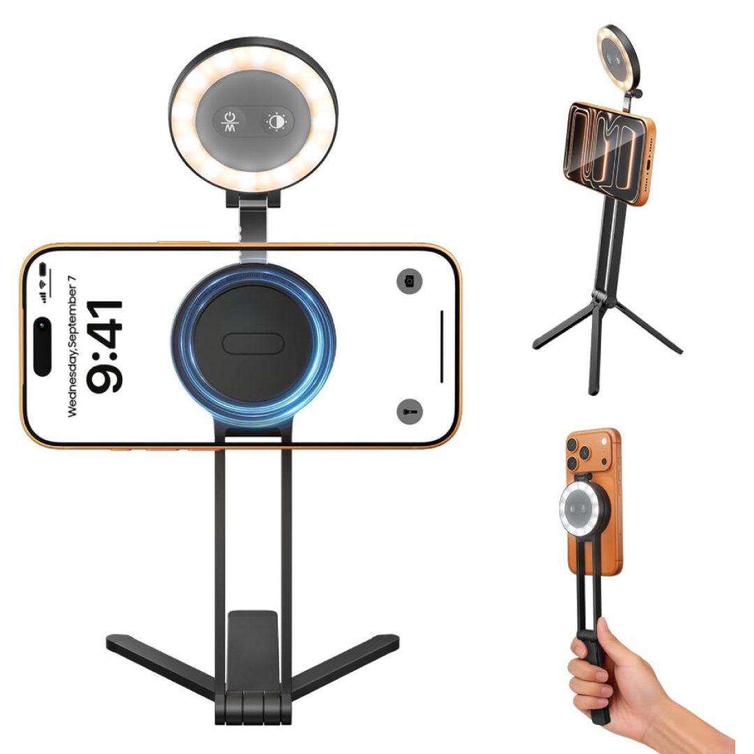 2-in-1 Magnetic Phone Tripod with Selfie Fill Light for iPhone