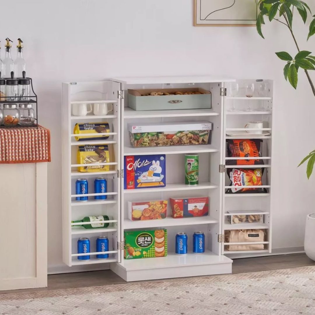 Home Kitchen Pantry Storage Cabinet Cupboard with Adjustable Shelves White