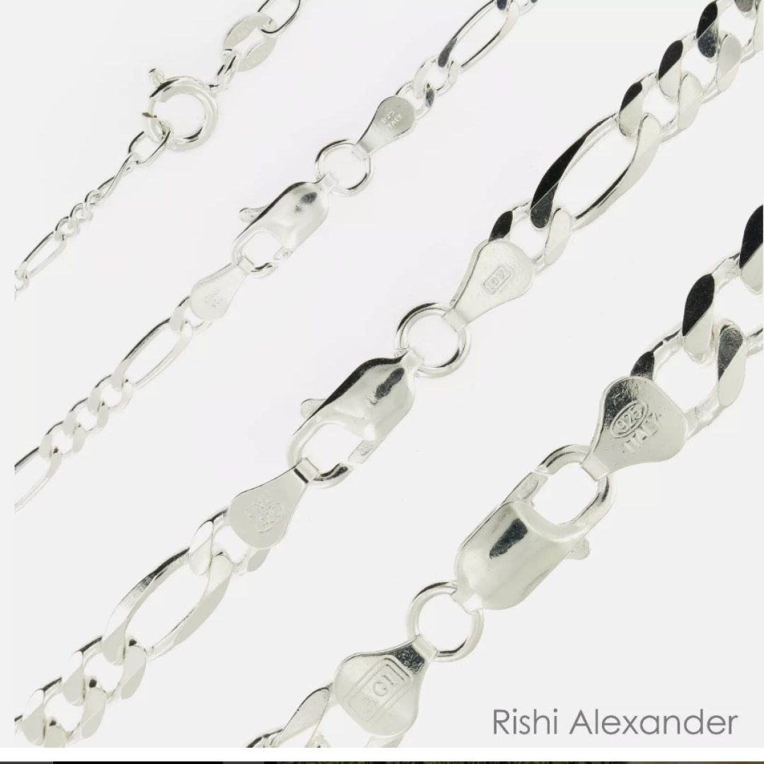 925 Sterling Silver Figaro Mens Boys Chain Necklace