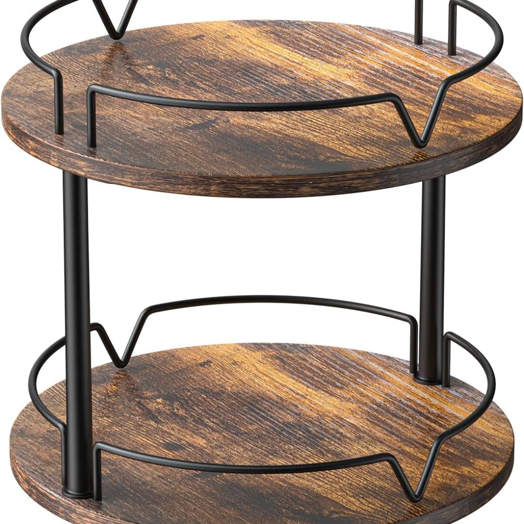 Rotating Spice Rack, 2 Tier Spice Turntable Organizer, Industrial Turntable Spice Holder, for Kitchen Countertop and Cabinet